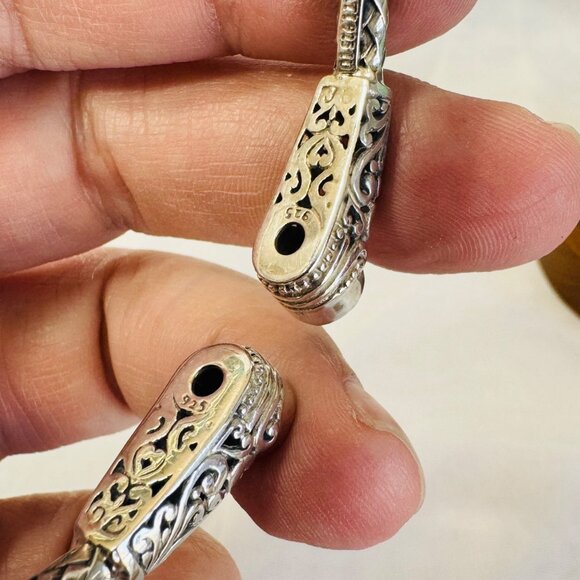 Sterling Silver 925 Mystic Topaz Hinged Bangle Bracelet Pierced Scroll Design - Picture 5 of 8